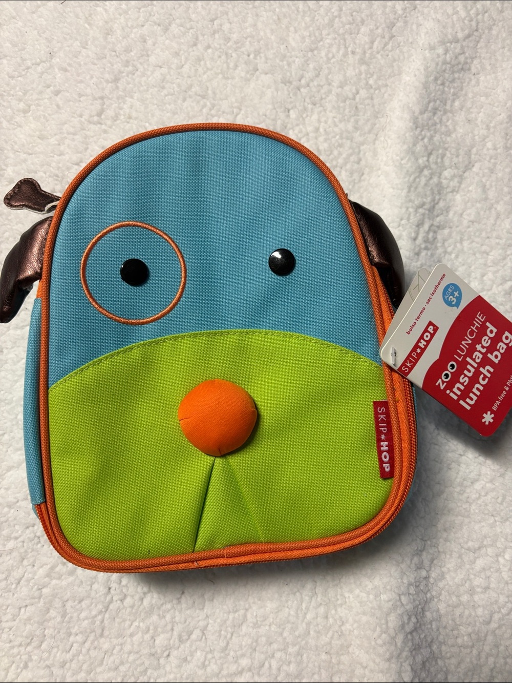 Skip Hop puppy Blue, Green & Orange Zoo Face Insulated Lunch Bag